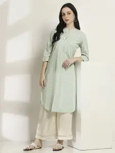 Rangriti Floral Printed Mandarin Collar Thread Work Straight Kurta