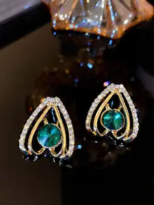 KRENOZ Gold-Plated Cubic Zirconia Studded Heart Shaped Studs