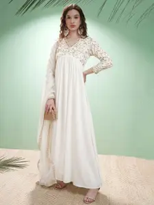 Vishudh Women Floral Embroidered V-Neck Empire Maxi Dress