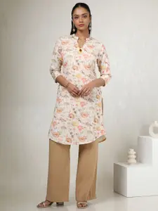 Soch Floral Printed Mandarin Collar Cotton Linen Straight Kurta