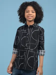 Crimsoune Club Boy Slim Fit Monochrome Printed Casual Shirt