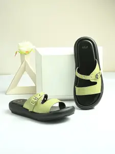 Styli Women Textured Open Toe Flats