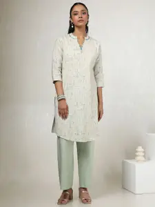 Soch Abstract Printed Mandarin Collar Cotton Linen Straight Kurta