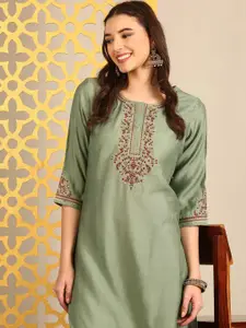 Anouk Embroidered Thread Work Round Neck Straight Kurta