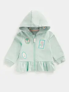 mothercare Girls Solid Embroidered Hood Front-Open Regular Sweatshirt