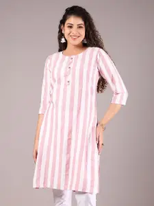 V-Mart Striped Printed Cotton Round Neck Straight Kurta