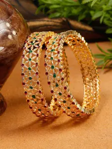 T4 JEWELS Set Of 2 Gold-Plated Stone-Studded Bangles