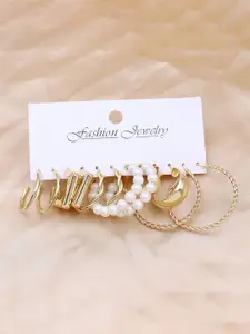 DIVASTRI Set of 6 Gold-Plated Circular Shaped Half Hoop Earrings