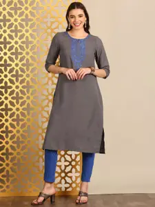 Anouk Embroidered Thread Work Round Neck Straight Kurta