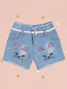 Miss & Chief Girls Conversational Washed Slim Fit High-Rise Denim Denim Shorts