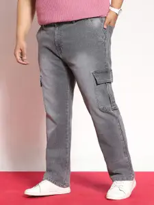 Urbano Plus Men Regular Fit Mid-Rise Washed Heavy Fade Stretchable Cargo Style Jeans