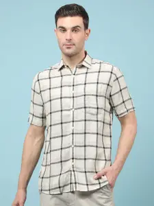 Crimsoune Club Men Tartan Checks Spread Collar Slim Fit Casual Shirt