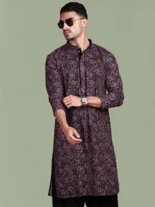 Anouk Geometric Embroidered Mandarin Collar Chikankari Cotton Straight Kurta