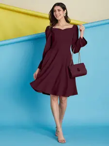 Selvia Women Sweetheart Neck Bell Sleeve Fit & Flare Dress