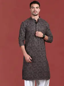 Anouk Geometric Embroidered Mandarin Collar Chikankari Cotton Straight Kurta