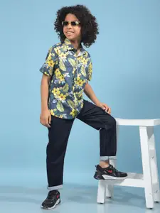 Crimsoune Club Boys Slim Fit Floral Printed Casual Shirt