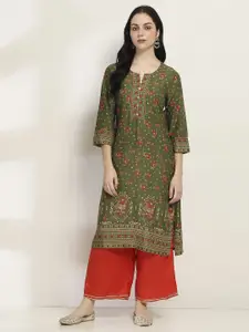 Rangriti Floral Printed Notch Neck Straight Kurta