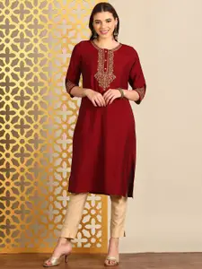 Anouk Embroidered Thread Work Round Neck Straight Kurta