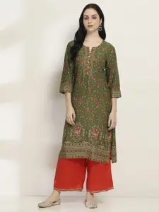 Rangriti Floral Printed Notch Neck Straight Kurta