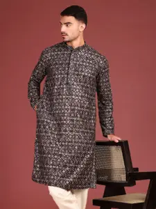 Anouk Geometric Embroidered Mandarin Collar Sequinned Cotton Straight Kurta