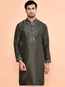 MAAHI FABS Yoke Design Mandarin Collar Art Silk Straight Kurta