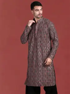 Anouk Geometric Embroidered Sequinned Straight Cotton Kurta