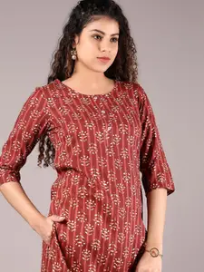 V-Mart Floral Printed Round Neck Straight Kurta