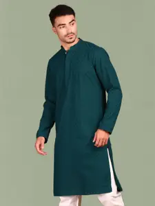 Anouk Geometric Embroidered Mandarin Collar Chikankari Cotton Straight Kurta