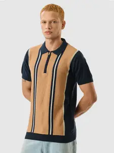 Snitch Men Striped Polo Collar Slim Fit T-shirt