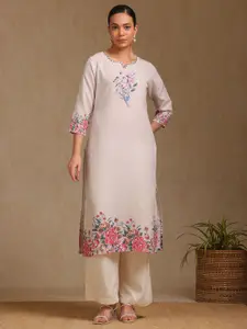 Soch Floral Printed Kantha Work Straight Kurta