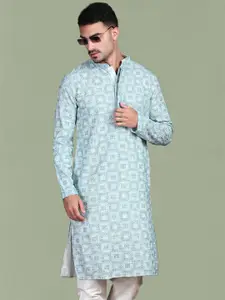 Anouk Floral Embroidered Chikankari Sequinned Mandarin Collar Straight Kurta