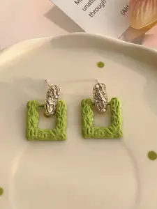 KRENOZ Gold-Plated Square Shaped Drop Earrings