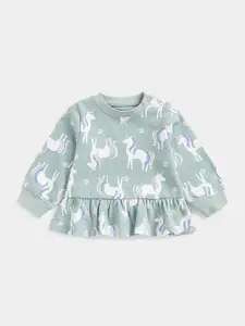 mothercare Girls Unicorn Printed Peplum Sweatshirt