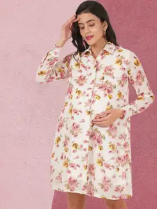 angloindu Floral Print Flared Sleeve Georgette Maternity A-Line Dress