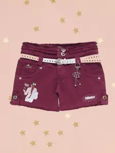 Miss & Chief Girls Belted Slim Fit High-Rise Denim Shorts