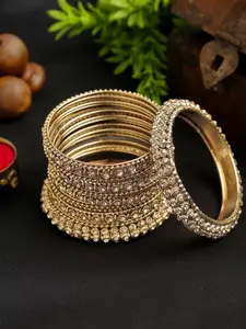 T4 JEWELS Set Of 24 Gold-Plated Stone-Studded &  Beaded Bangles