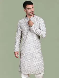 Anouk Geometric Embroidered Mandarin Collar Straight Kurta