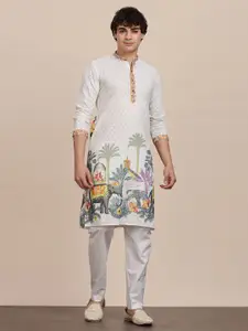 Anouk Men Ethnic Motifs Embroidered Thread Work Mandarin Collar Pure Cotton Straight Kurta