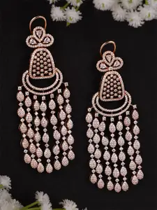 Anouk Rose Gold-Plated Cubic Zirconia Studded Contemporary Drop Earrings