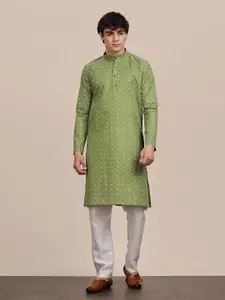 Anouk Ethnic Motifs Printed Band Collar Cotton Straight Kurta