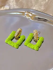 KRENOZ Gold-Plated Square Shaped Drop Earrings