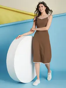 Selvia Women Solid Shoulder Straps Neck A-Line Dress