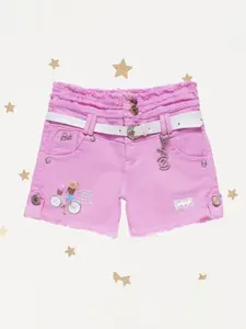 Miss & Chief Girls Conversational Washed Slim Fit High-Rise Denim Denim Shorts