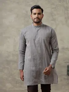 Ramraj Striped Band Collar Cotton Straight Kurta