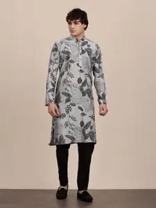 Anouk Floral Printed Mandarin Collar Cotton Straight Kurta