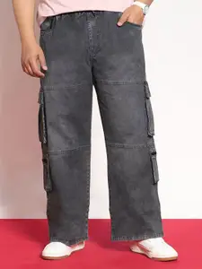 Urbano Plus Men Grey Loose Baggy Fit Travel Mid-Rise Stretchable Cargo Styles Jeans