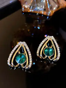 VAGHBHATT Gold-Plated Artificial Stone Studded Heart Shaped Shaped Studs