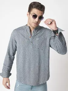 VASTRADO Abstract Woven Design Mandarin Collar Cotton Jacquard A-Line Short Kurta