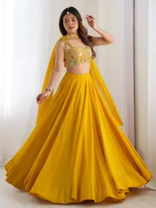 TextileNow Embroidered Thread Work Ready to Wear Lehenga & Blouse With Dupatta