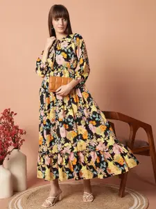 Raiyani Fashion Women Floral Printed Gathered Or Pleated Fit And Flare Maxi Dress